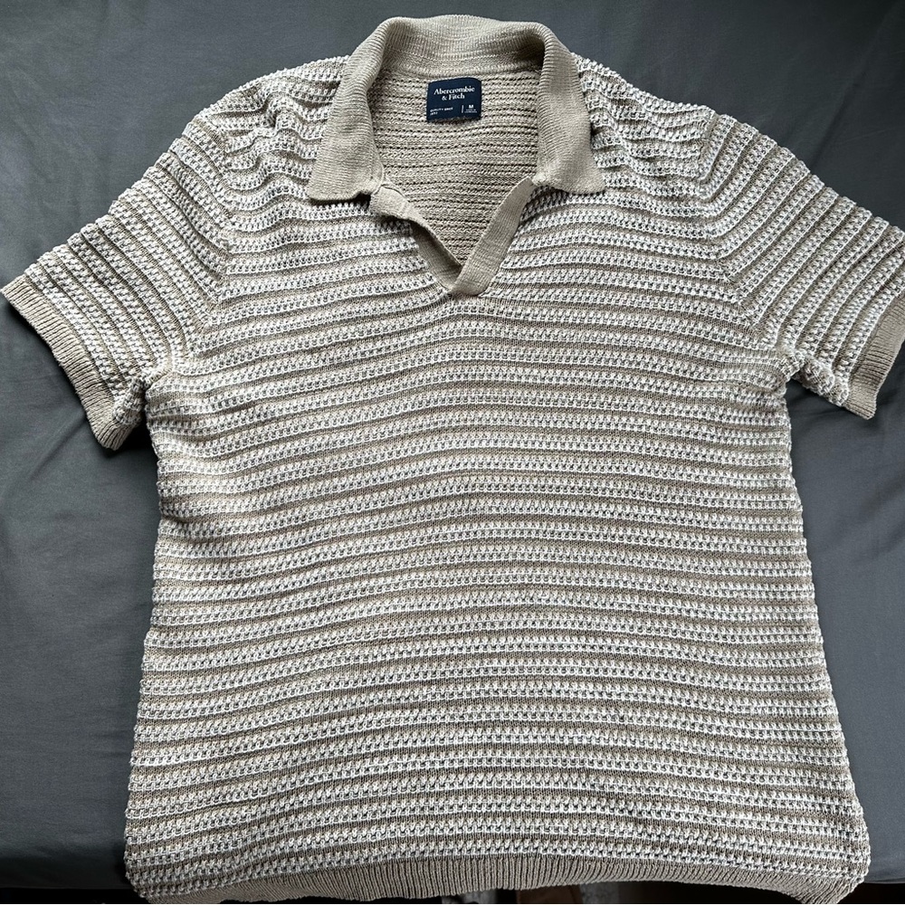 Abercrombie & Fitch Beige Striped Polo Shirt